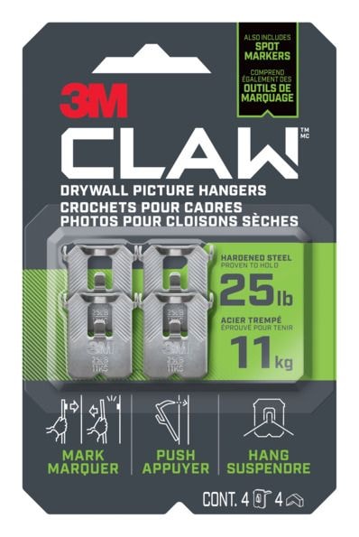 3M Claw DrywAll Picture Hanger, 25-lb Capacity, 4 Hangers per Pack B1V4 - product image 1
