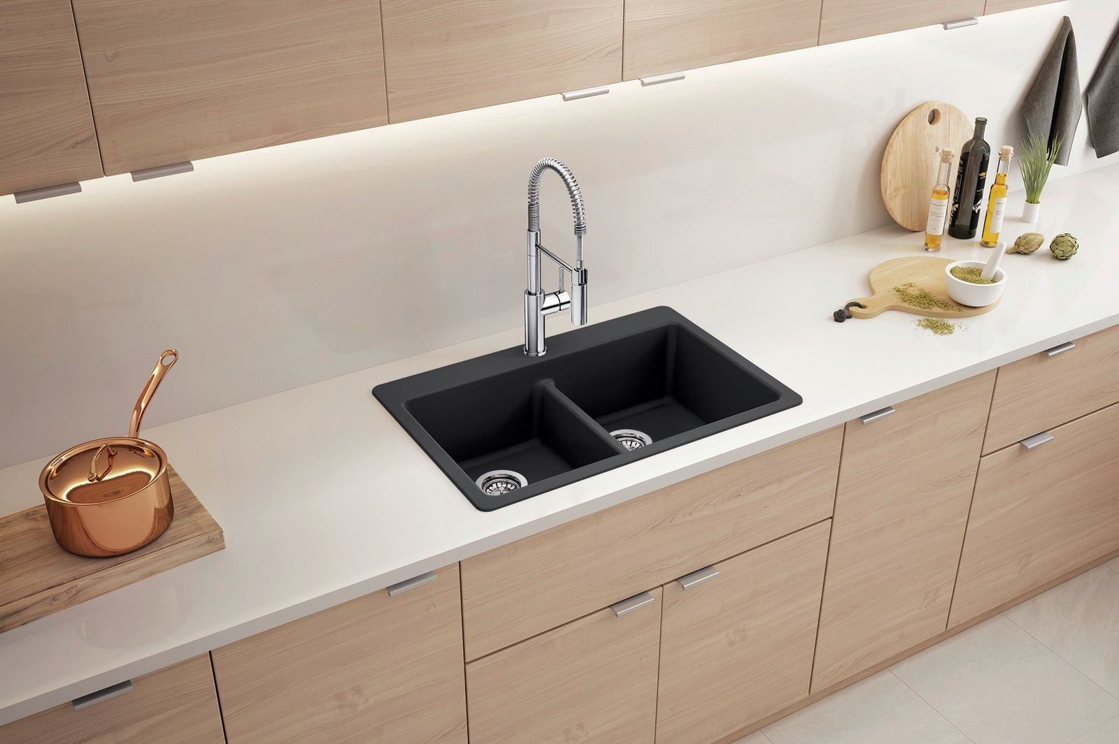 Liven SILGRANIT 33-in 50/50 Double Bowl Dual Mount Kitchen Sink with Low Divide, Anthracite L5U0 - product image 2