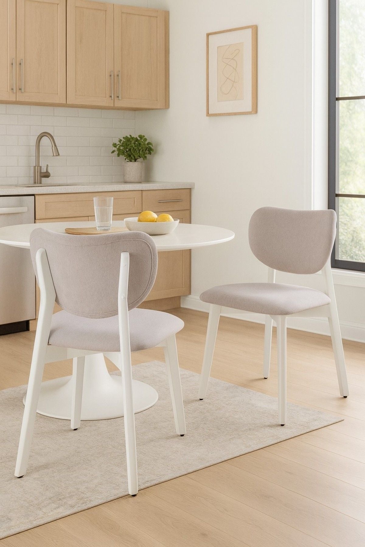Dua Cream Fabric Upholstered Dining Chair with Curved Backrest, 2-pc B9R1 - product image 7