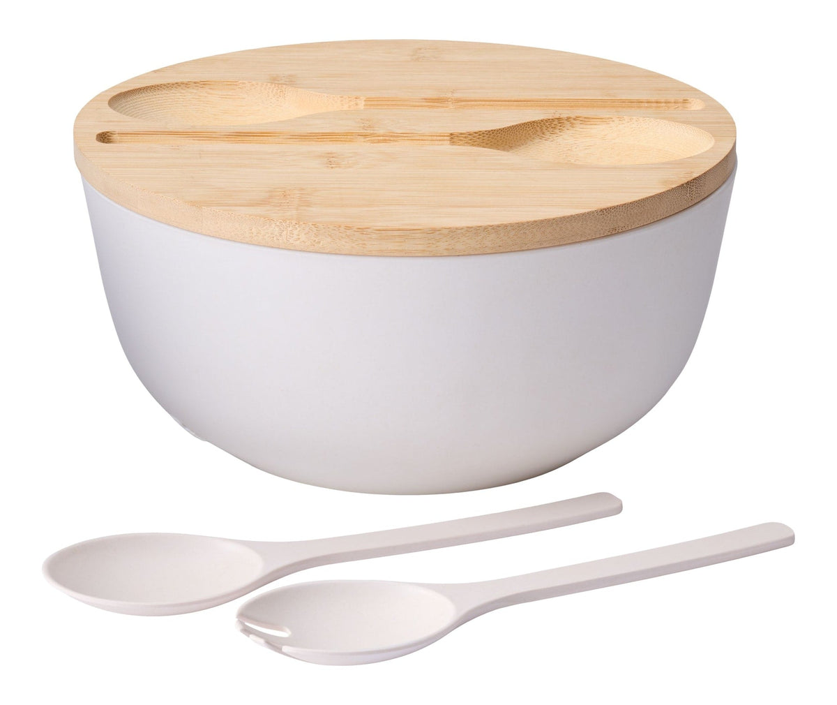 Bamboo Salad Bowl Set with Lid & Servers, White A3P7 - product image 1