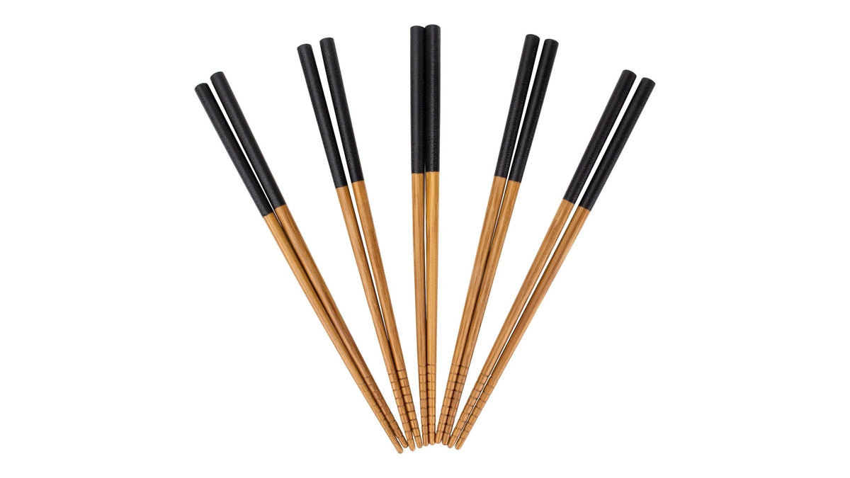 Bamboo Wood Chopsticks with Black Top, Serves 5, 10-pc T0Y7 - product image 1