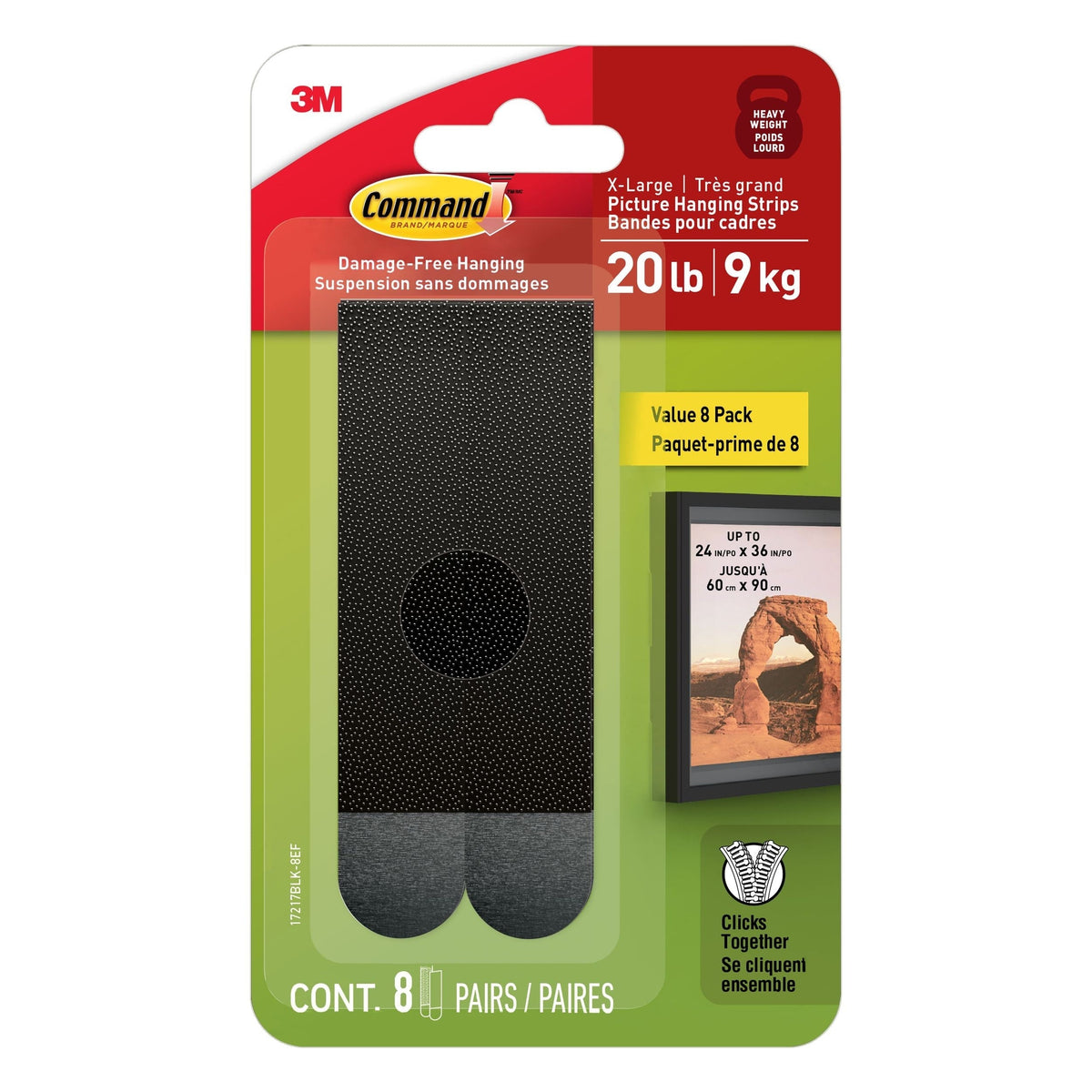 20-lb Black Picture Hanging Strips Value Pack, 17217BLK-8EF | 8 Pairs, X-Large Strips O4D3 - product image 1