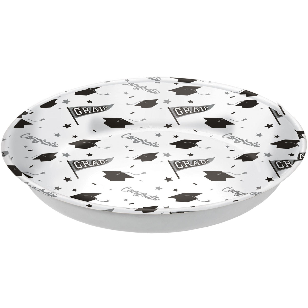 Grad" Round Plastic Reusable Serving Bowl, White, 14-in, for Graduation Q3G7 - product image 1