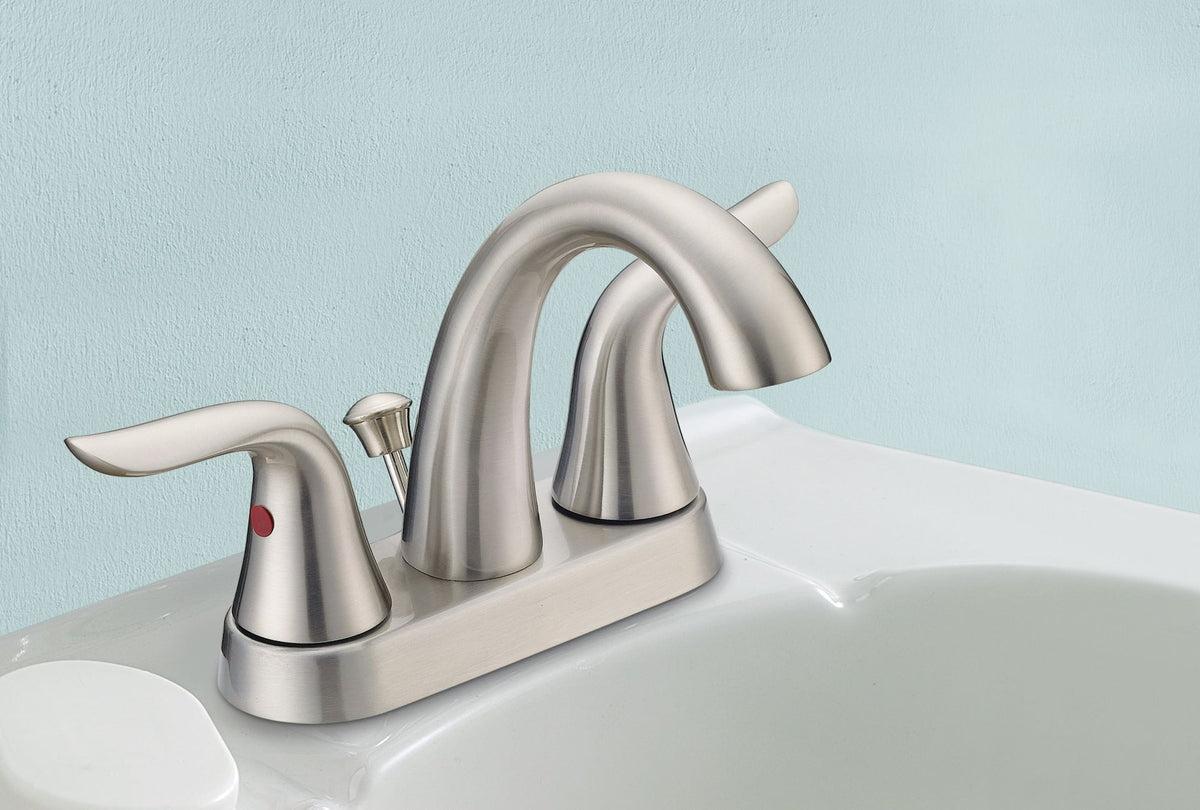 Plymouth Double Handle 4-in Centreset Bathroom Sink Faucet with Pop-Up Drain, Brushed Nickel K8U8 - product image 4