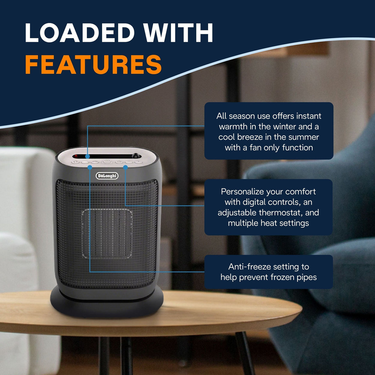 HFX42T15GI Oscillating Compact Ceramic Space Heater, 1500W, Grey J5E0 - product image 3