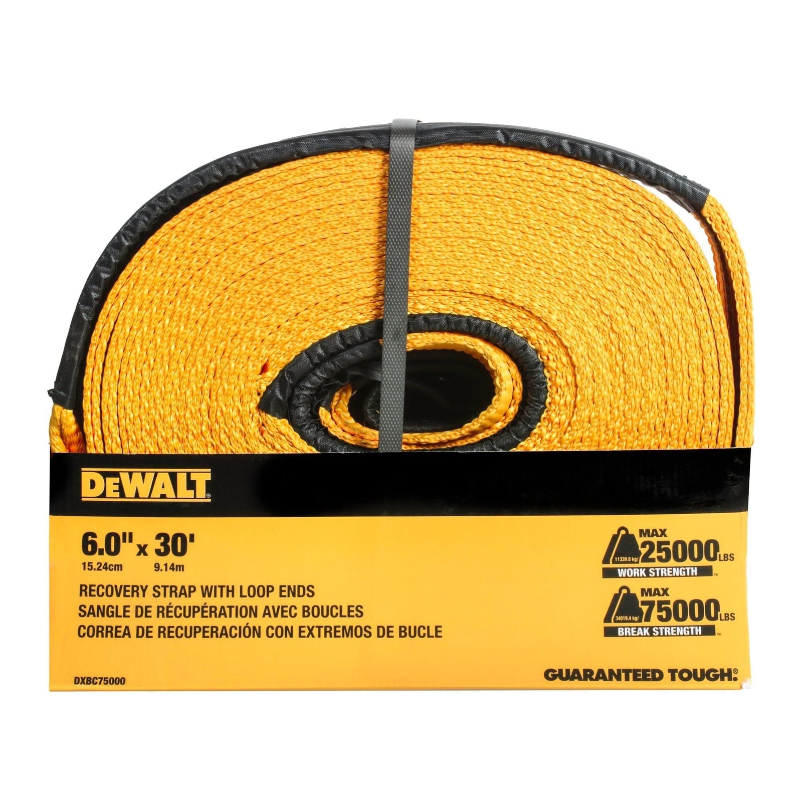 Heavy-Duty 75000-lb Break Strength Looped End Recovery Strap, Yellow, 6-in x 30-ft F9J0 - product image 3