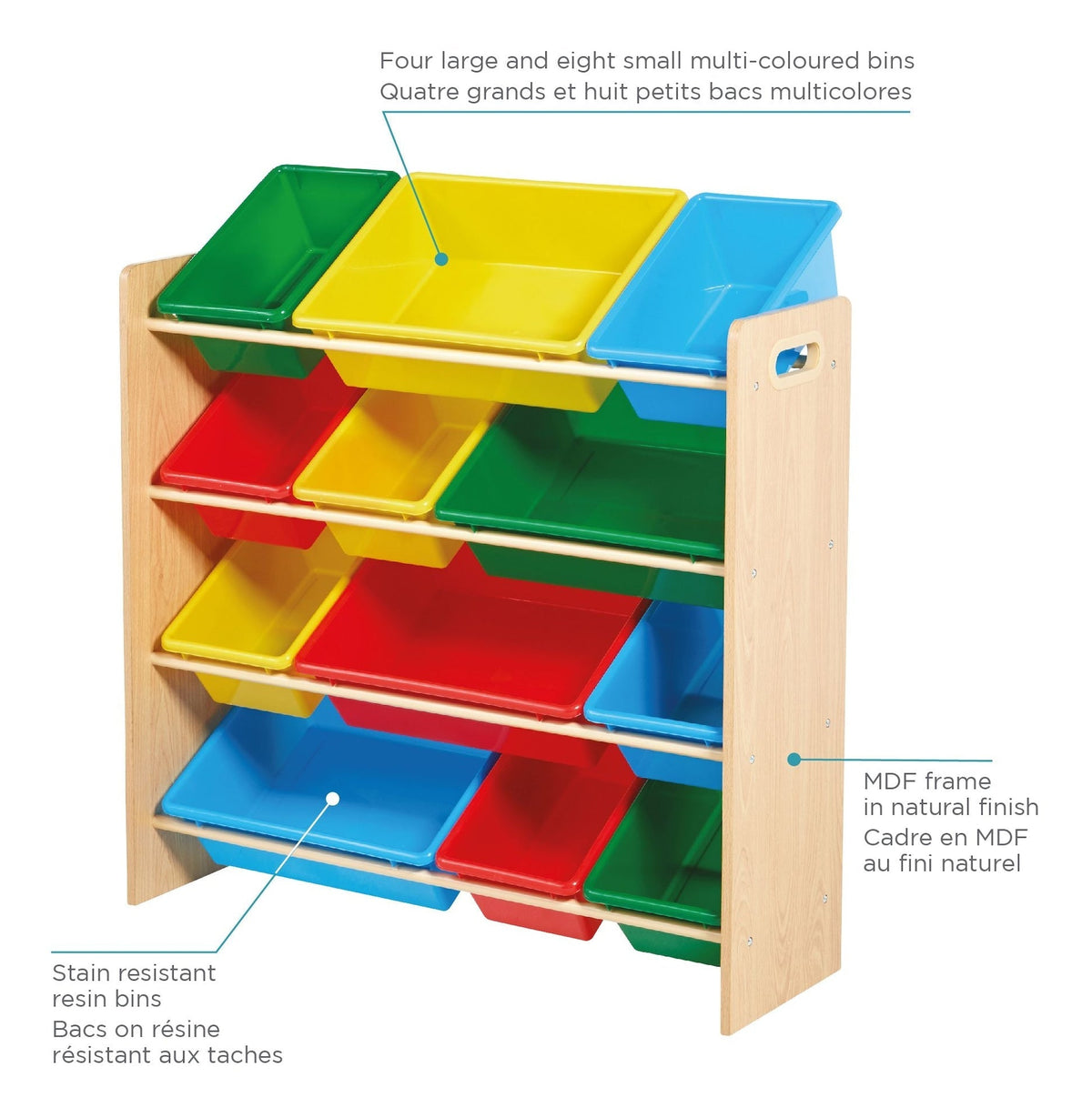 Kids 12-Bin Bedroom/Playroom Toy Storage Organizer, Yellow O9C1 - product image 5