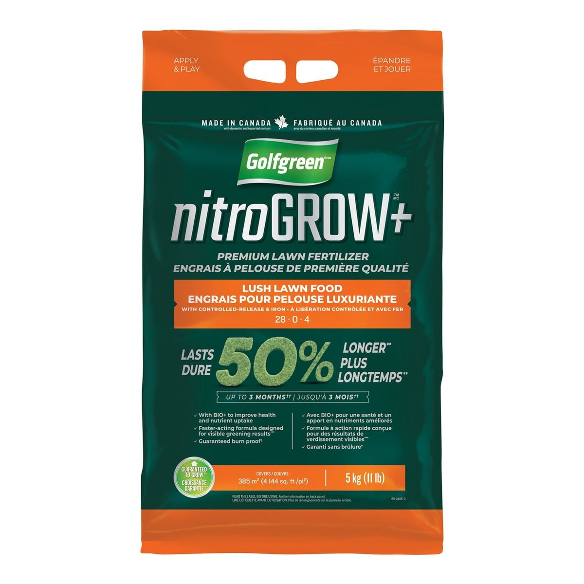Nitrogrow+ Premium Nitrogen Enriched Lush Lawn Fertilizer, 28-0-4, 5-kg L2D1 - product image 1