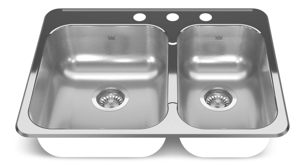 Reginox Drop In Double Bowl 3-Hole Kitchen Sink, 27.25-in. x 20.56-in, Stainless Steel R2D3 - product image 1