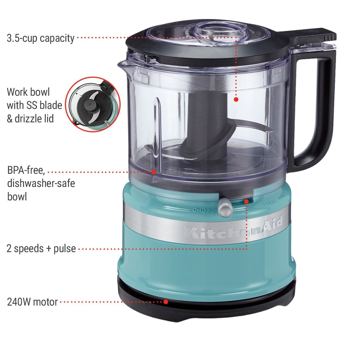 Compact 3.5 Cup Food Chopper/Mini Food Processor with Dishwasher Safe Parts, Aqua Sky Y0E3 - product image 4