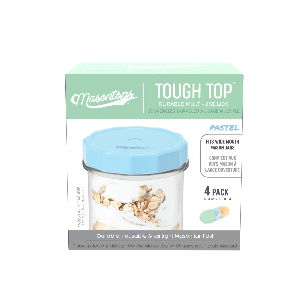 Tough Tops Durable Plastic Lids, Regular-Mouth, Assorted, 4-pk N7W8 - product image 1