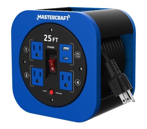25-ft 13A 3-Outlet/1 USB-A and 1 USB-C Extension Cord Reel W6T0 - product image 1