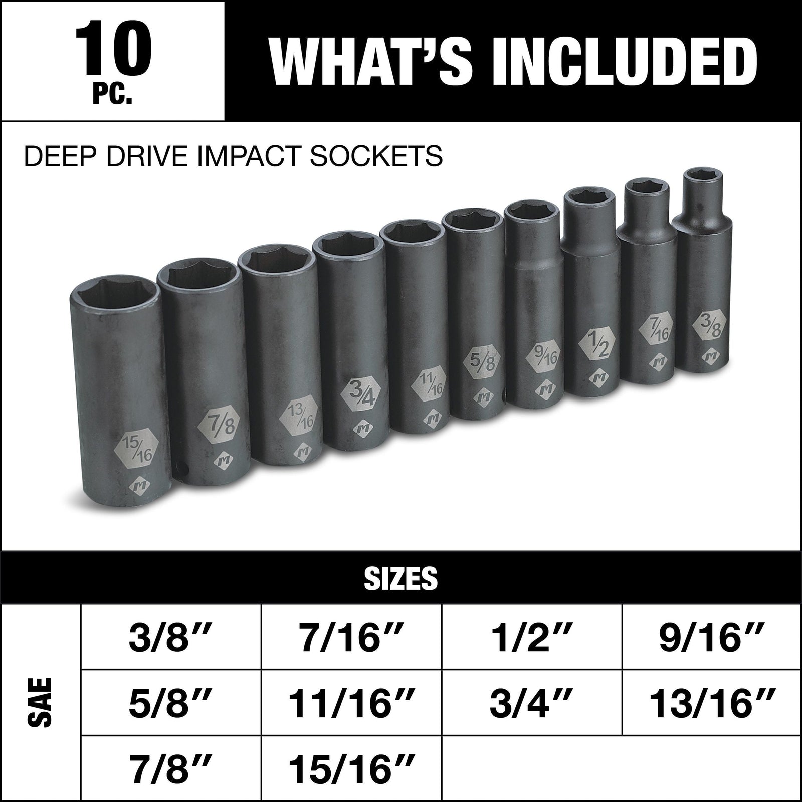 1/2-in Drive Deep Impact Socket Set, SAE, 10-pc R5C9 - product image 4