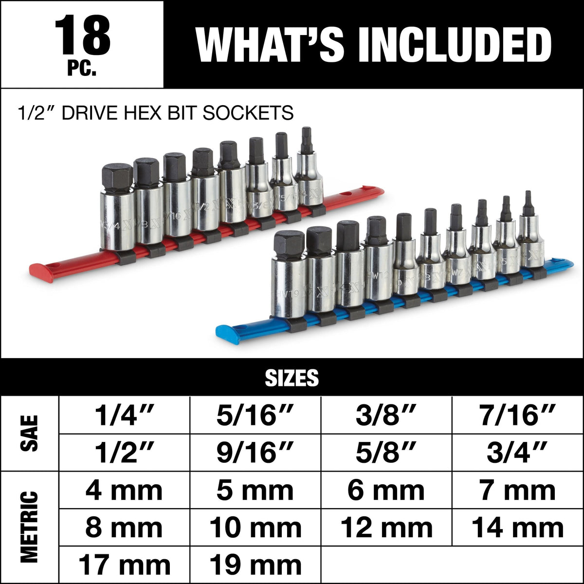 1/2-in Drive Hex Bit Socket Set, 18-pc J1N9 - product image 3