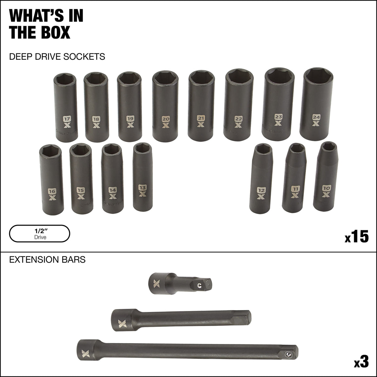 1/2-in Drive Professional Grade Impact Sockets Set, 18-pc, Metric Z3T5 - product image 7