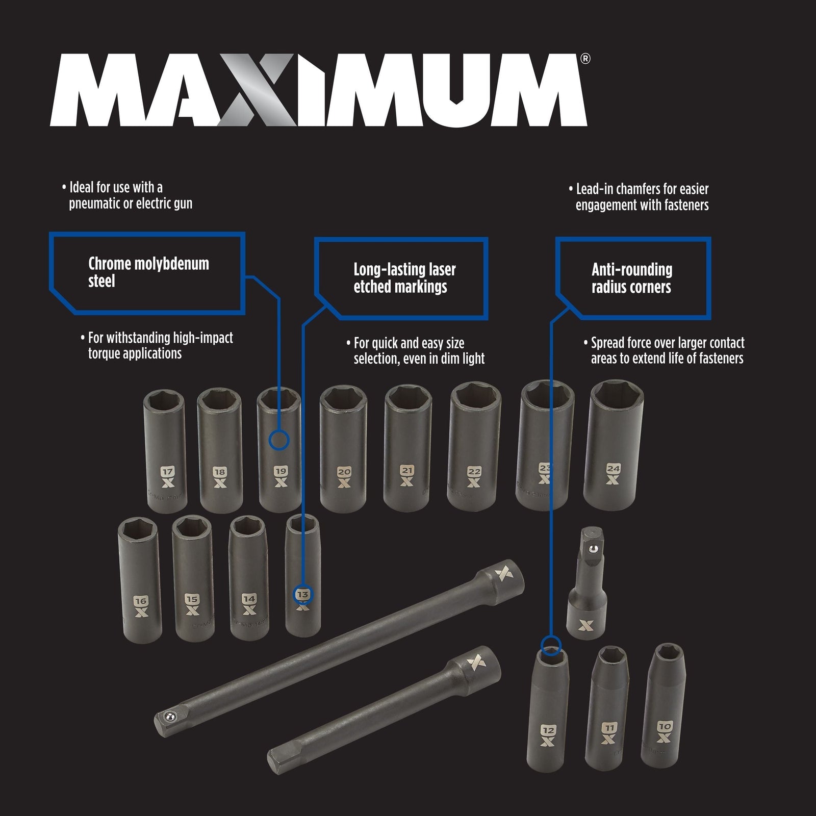 1/2-in Drive Professional Grade Impact Sockets Set, 18-pc, Metric Z3T5 - product image 8