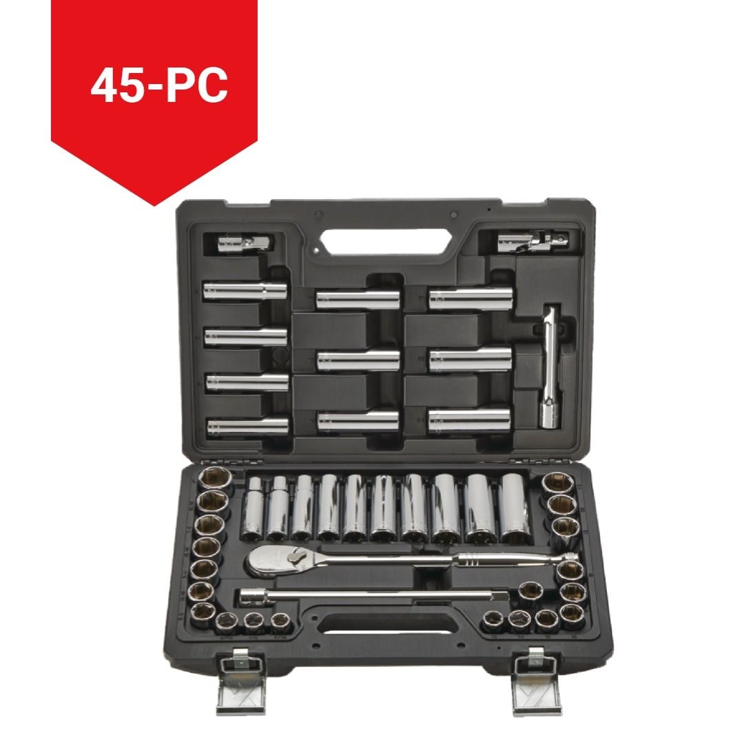 1/2-in Drive Professional Grade Socket Set, 45-pc, SAE/Metric, CRV, Nickel-Chrome Plating K7D2 - product image 4