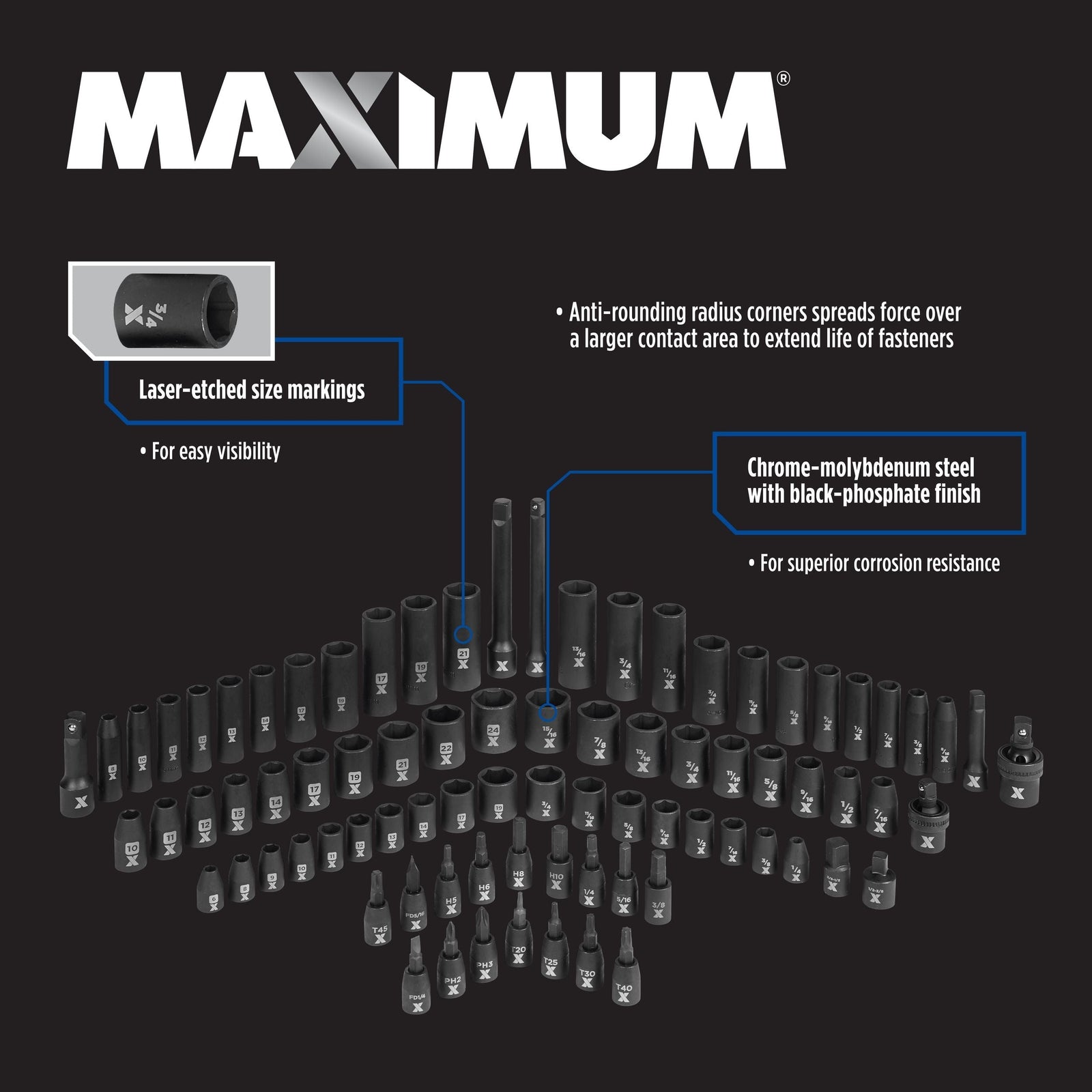 3/8-in & 1/2-in Drive Professional Grade Impact Socket Set, 83-pc, CRMO E4I6 - product image 5
