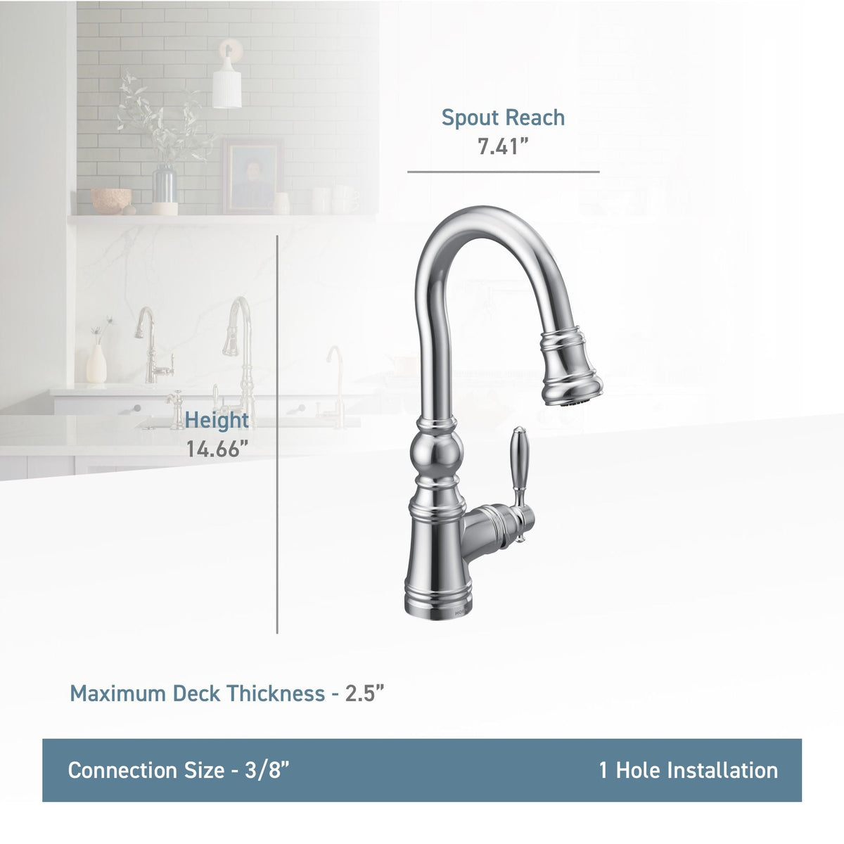 Weymouth Single Handle High Arc Pull Down Sprayer Kitchen Faucet with Power Clean, Polished Nickel Y3V5 - product image 3