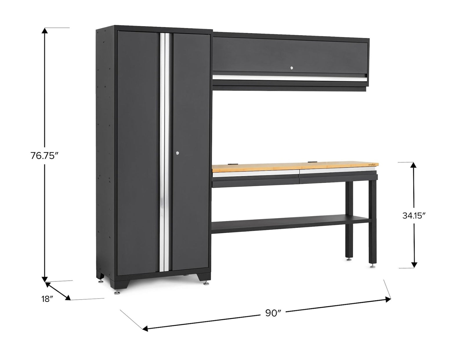 Bold 3.0 Series All-in-One Lockable Steel Garage Cabinetry Set with Bamboo Top, Grey, 90-in x 18-in x 72-in, 4-pc P6I9 - product image 2