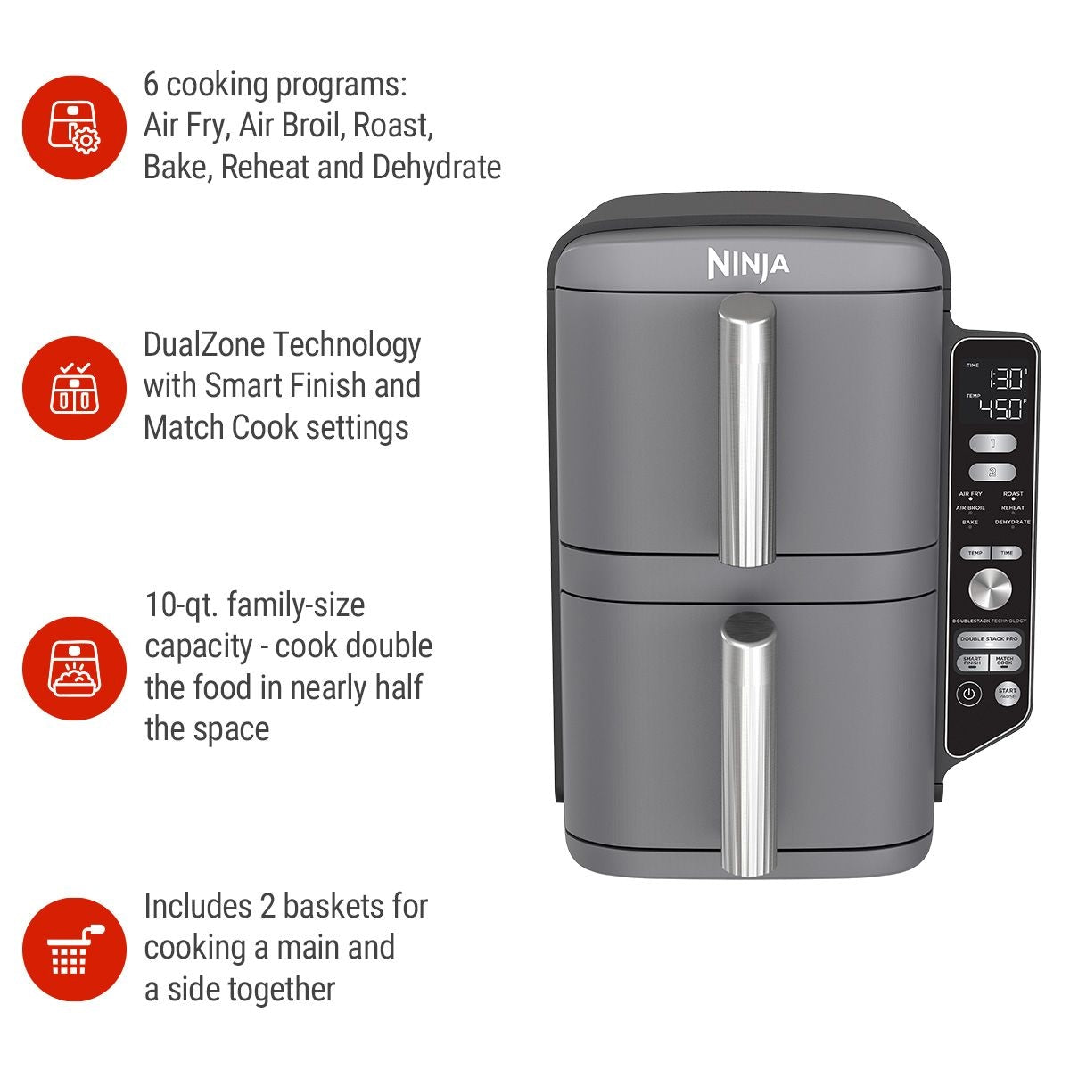 DoubleStack XL Multi-Rack Air Fryer with 2 Baskets & 6 Functions, 10-qt L6T8 - product image 4