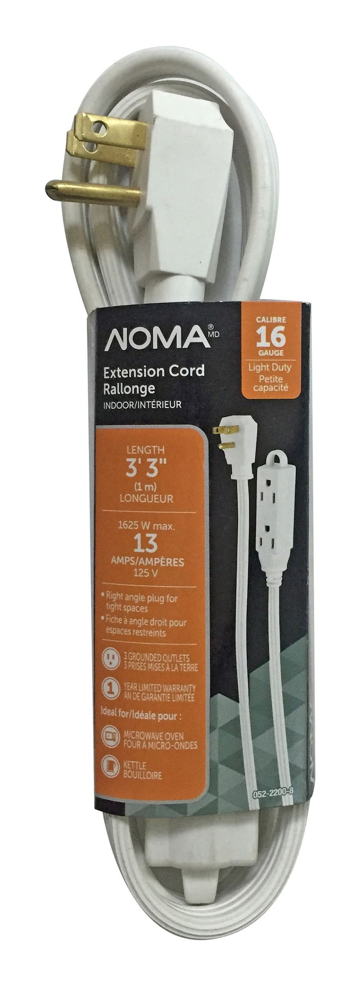 3-ft 3-in 16/3 Indoor Extension Cord with Right Angle Plug, 3 Grounded Outlets, White O6F1 - product image 1