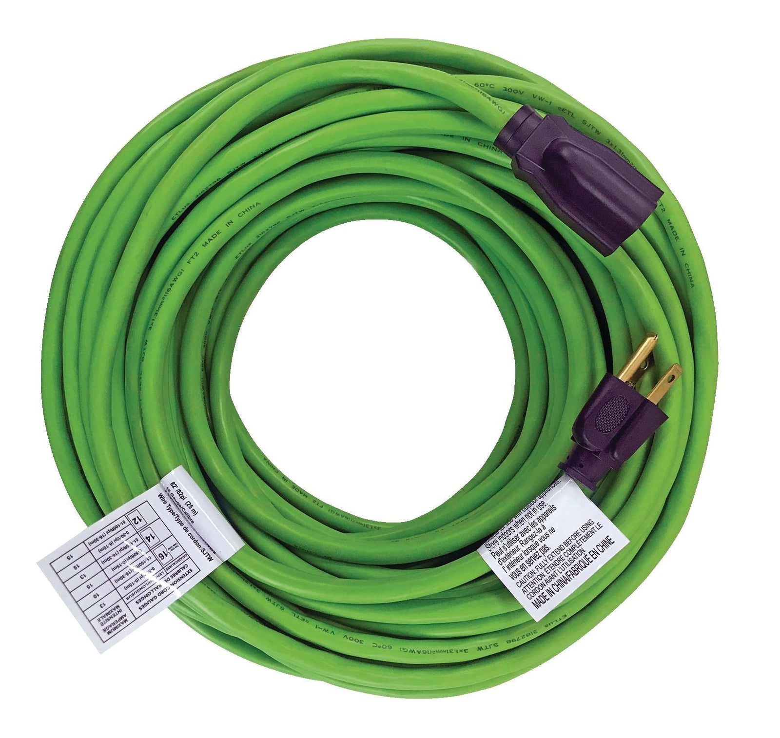82-ft 16/3 Outdoor Extension Cord with Grounded Outlet, Lime Green B9Z0 - product image 2