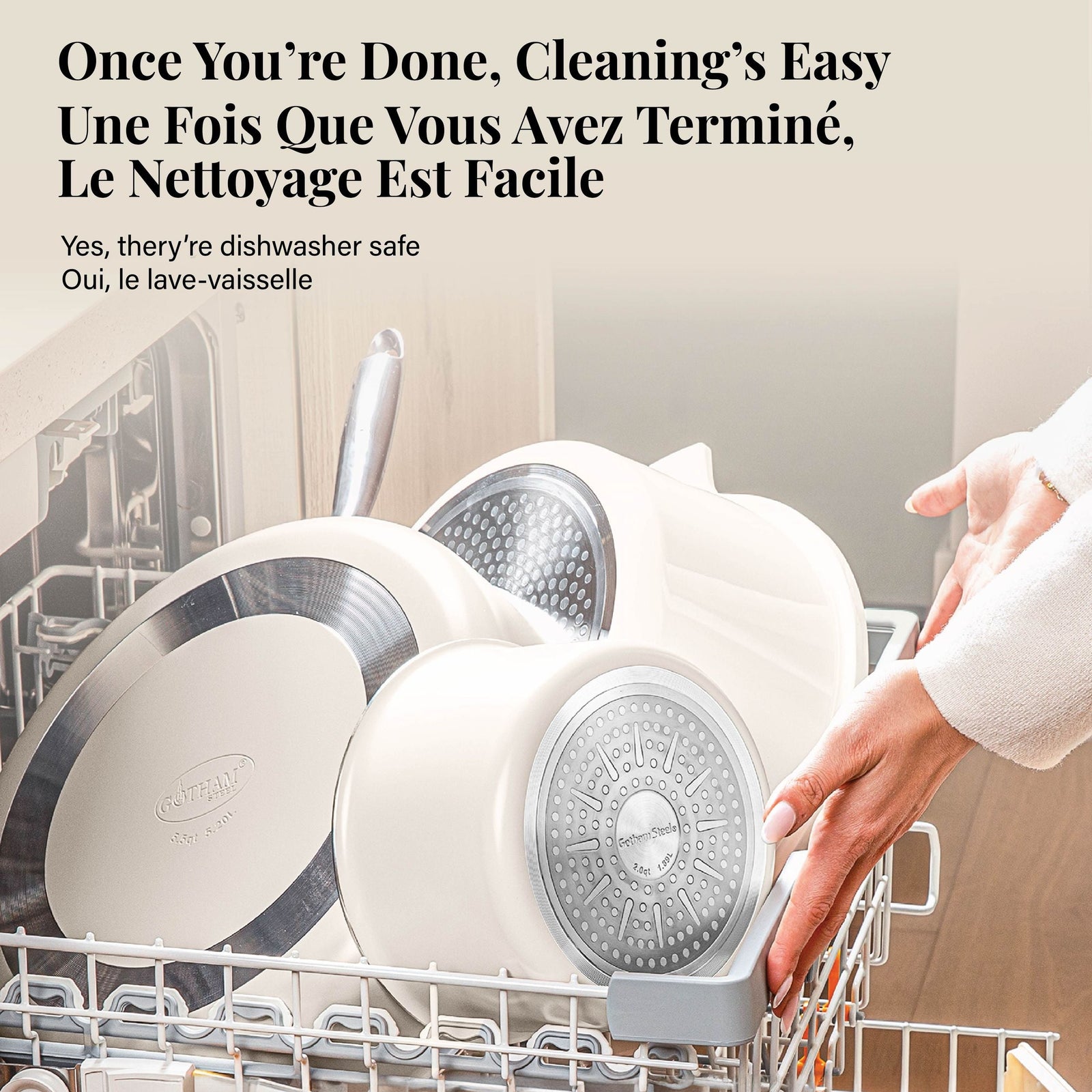Gotham Steel Pots & Pan Set with Removable Handles, Cream, 18-pc O4L1 - product image 5