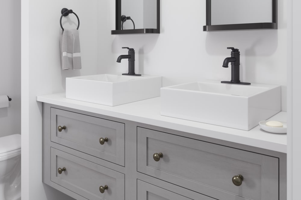 Breckenridge Single Handle High Arc Bathroom Sink Faucet, Push & Seal Drain, WaterSense Certified, Black C0I9 - product image 5