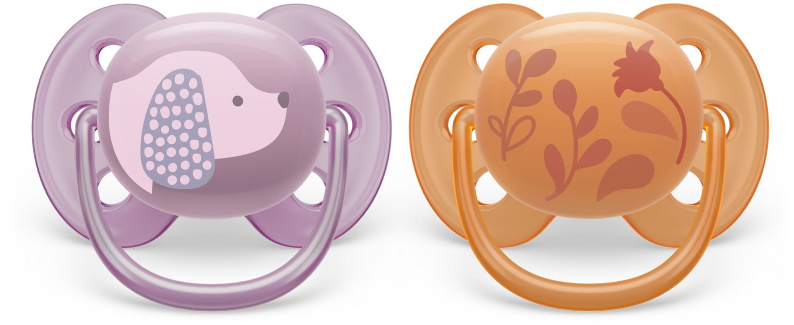 Ultra Soft Pacifier, 6-18 Months, Violet Puppy & Orange Leaves, 2-pk S4I4 - product image 1