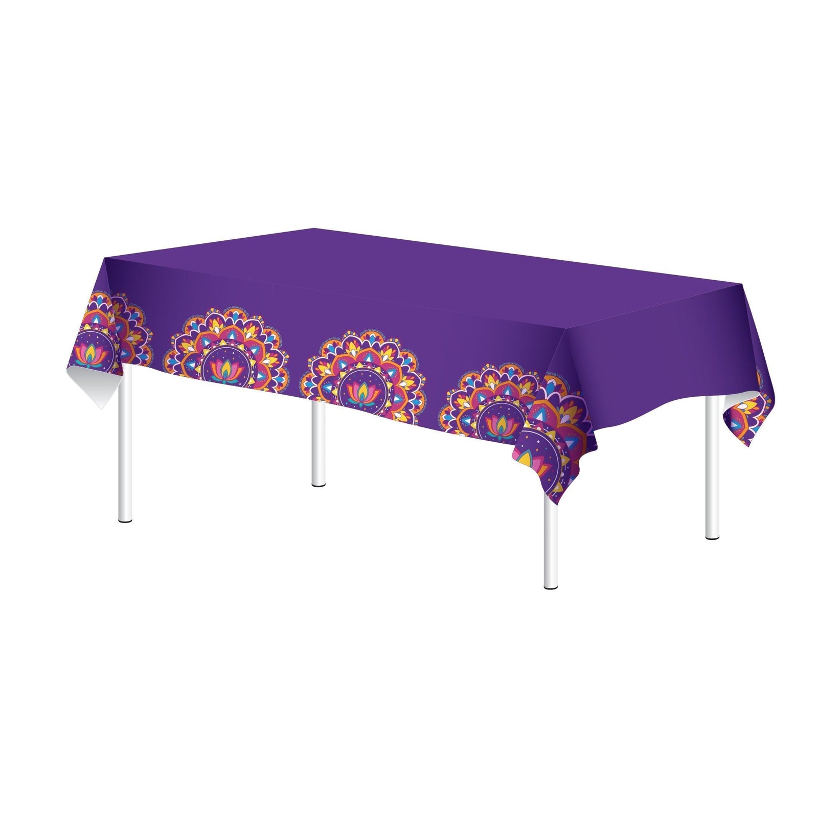 Patterned Rectangle Plastic Reusable Table Cover, Multi-Coloured, 51x87-in, for Diwali V1L6 - product image 1