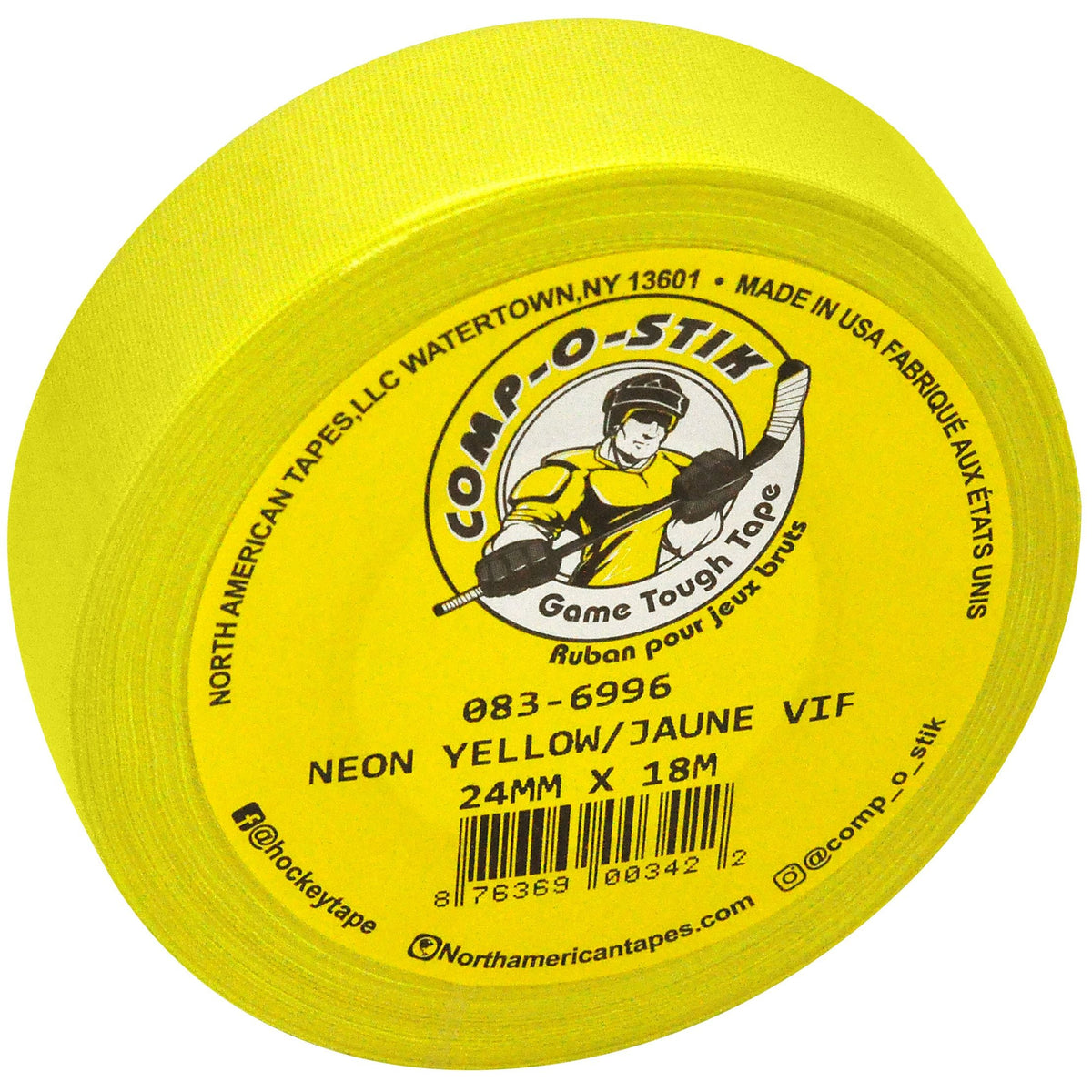 or Comp-o-stik Hockey Tape, Bright Yellow, 24-mm x 18-m A5U8 - product image 1