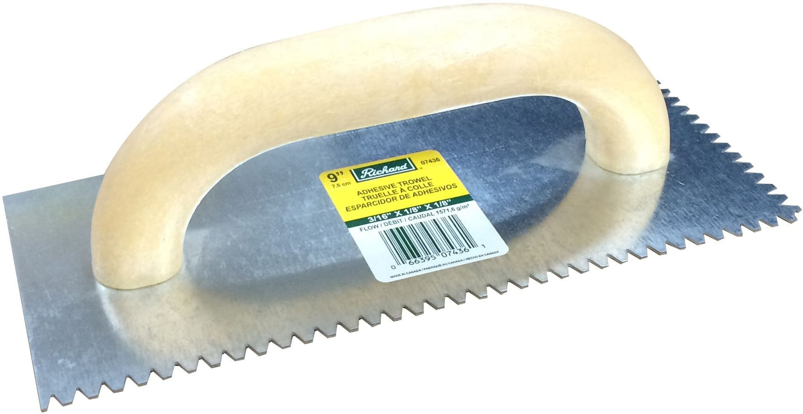 Steel Flat Top V-Notch Adhesive Trowel For Ceramic Tile/Flooring, 3/16 x 1/8-in V4K8 - product image 1