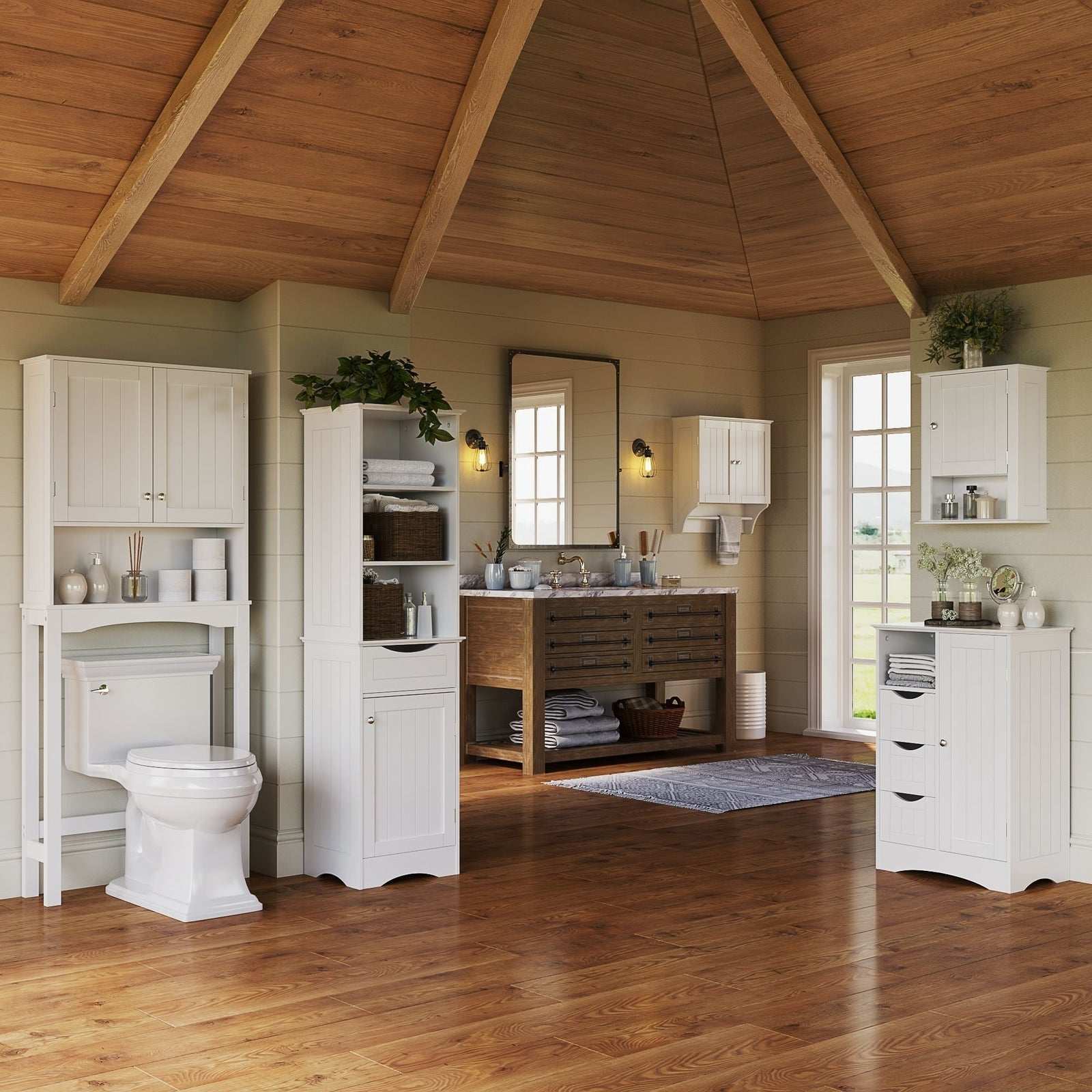 Home Ashland Single Door Bathroom & Laundry Storage Cabinet with 3 Drawers, Open Cubby & Adjustable Shelf, White Z1G5 - product image 6