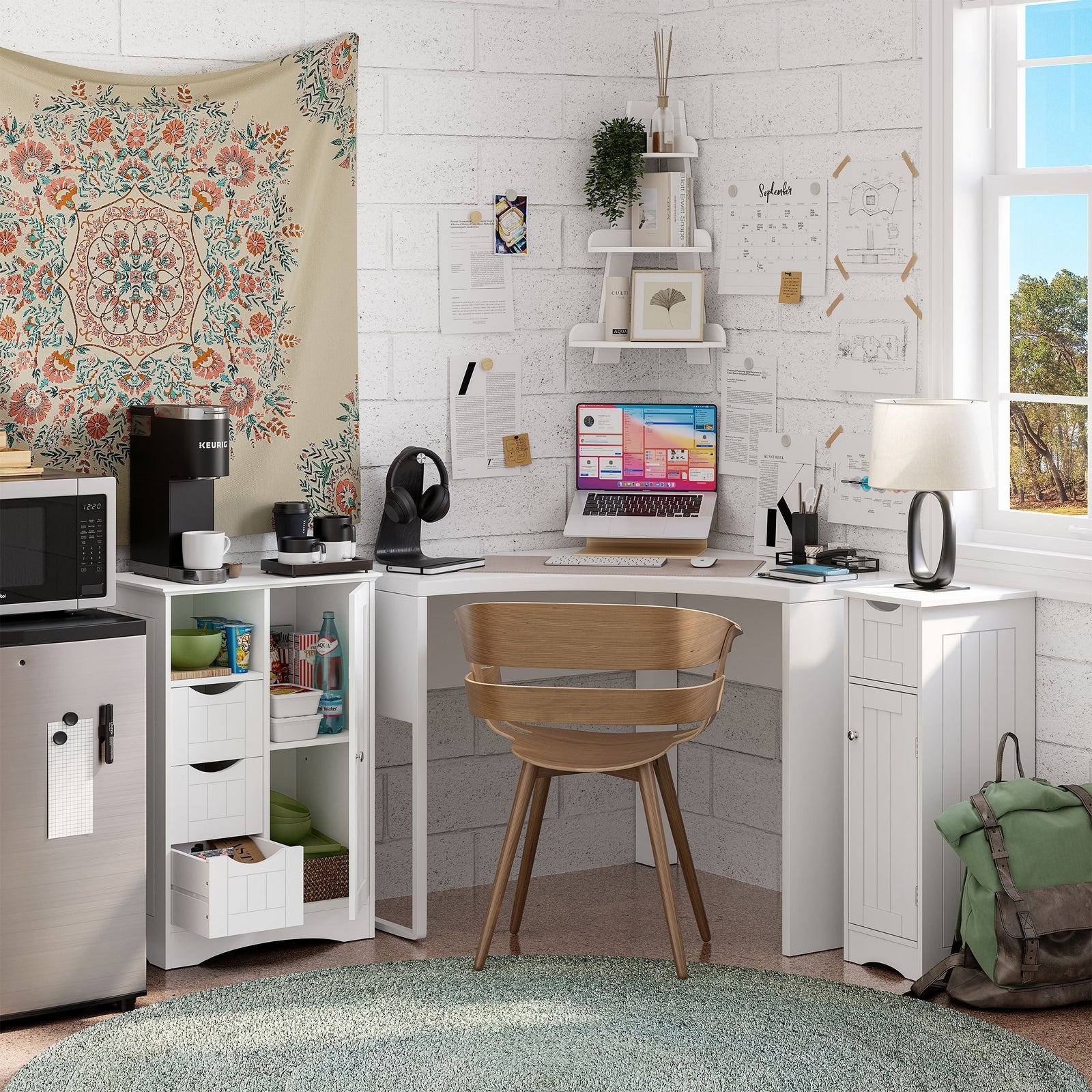 Home Ashland Single Door Bathroom & Laundry Storage Cabinet with 3 Drawers, Open Cubby & Adjustable Shelf, White Z1G5 - product image 7