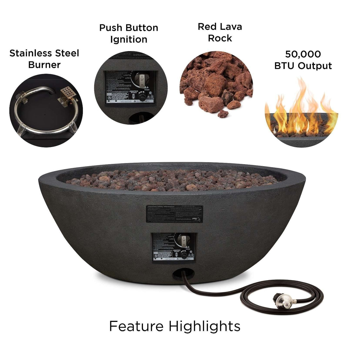 Round Concrete Gas Fire Pit in Shale, 36-in Q8M3 - product image 7