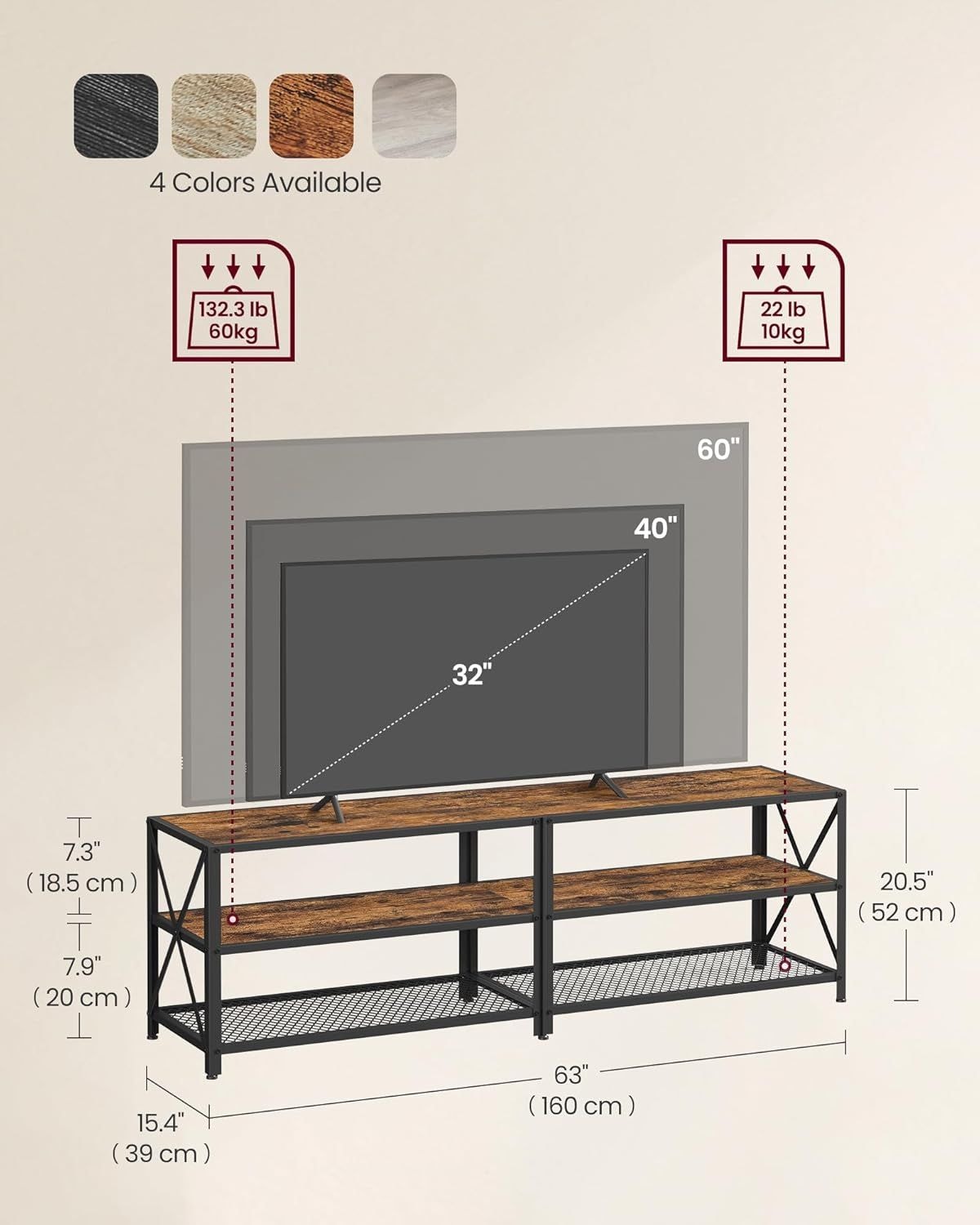 Home 70-in 3-Tier Industrial Rustic Brown TV Stand B3H6 - product image 4