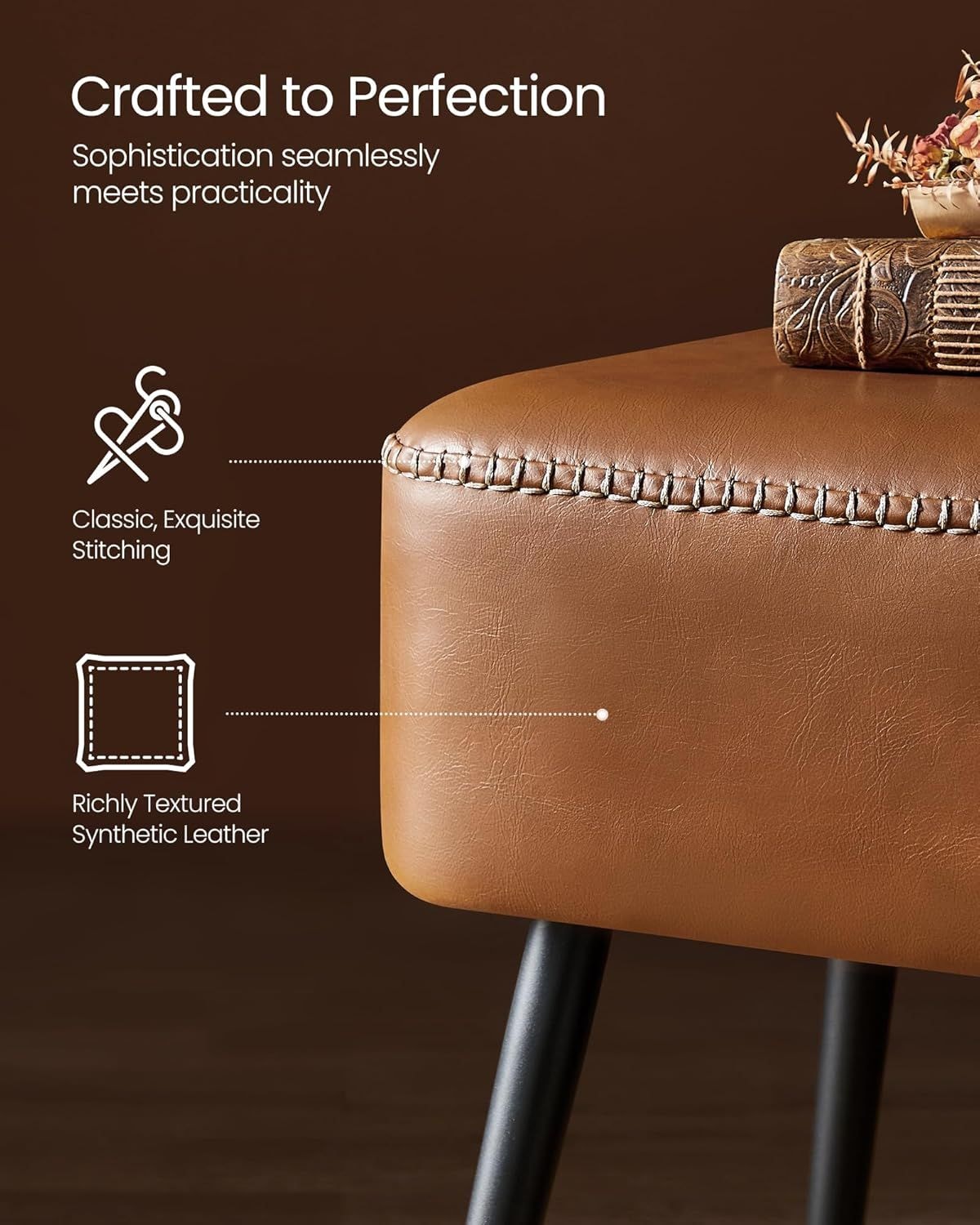 Home EKHO Collection Caramel Brown Synthetic Leather Bench W3X7 - product image 8