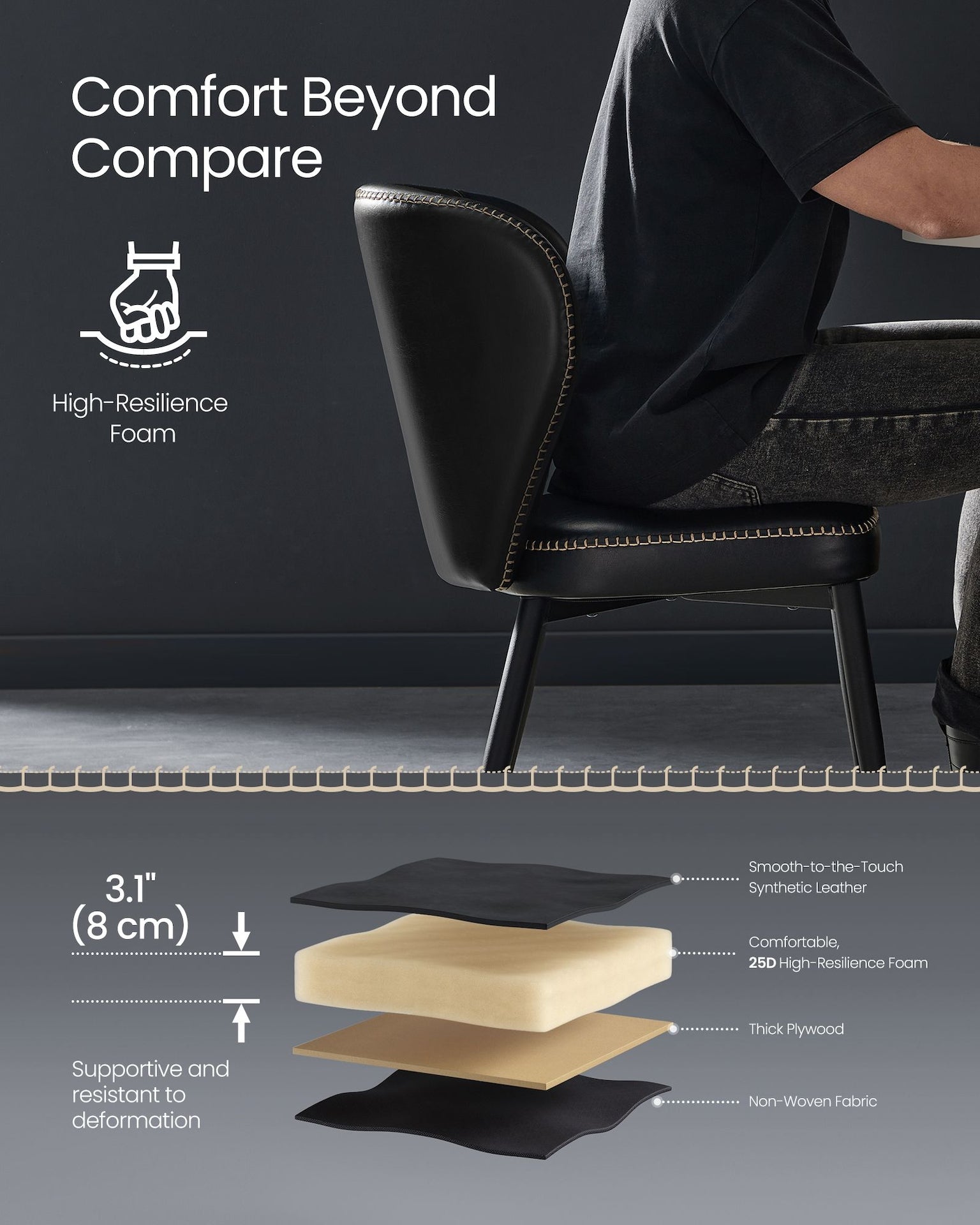 Home Mid-Century Modern Black Dining Chairs Set, 2-pk R6R9 - product image 6