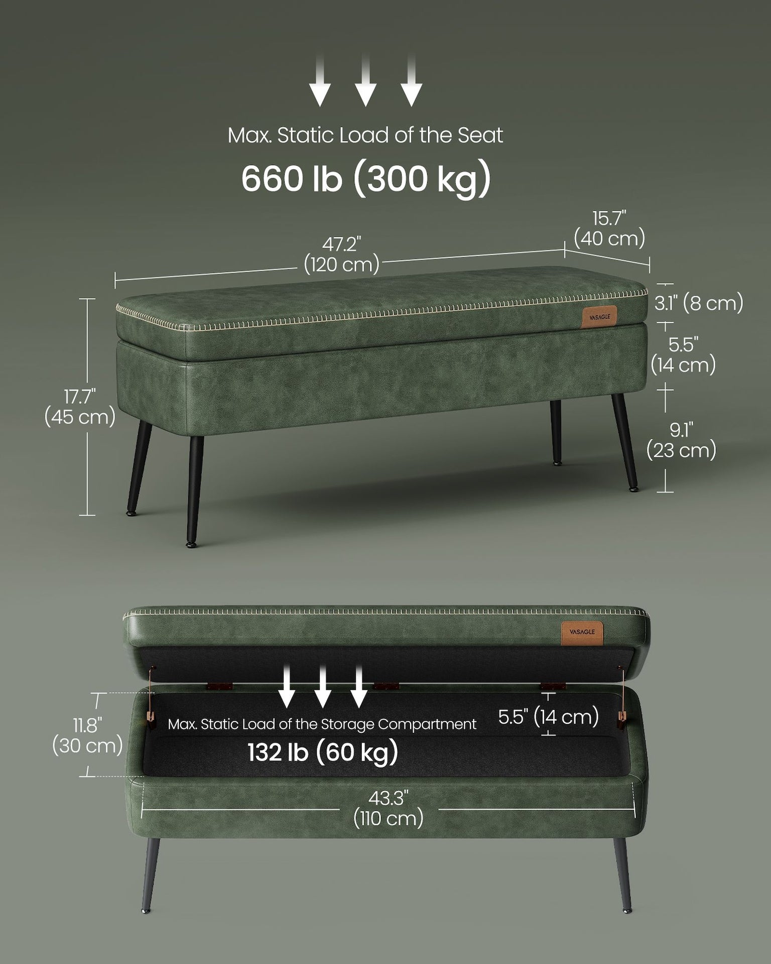 Home Modern Forest Green Ottoman Storage Bench O9U2 - product image 7