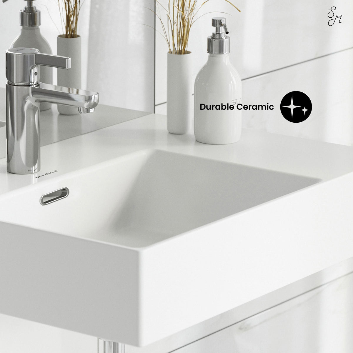 St. Tropez Ceramic Wall Hung Sink with Left Side Faucet Mount, 24-in x 18-in E1H1 - product image 3