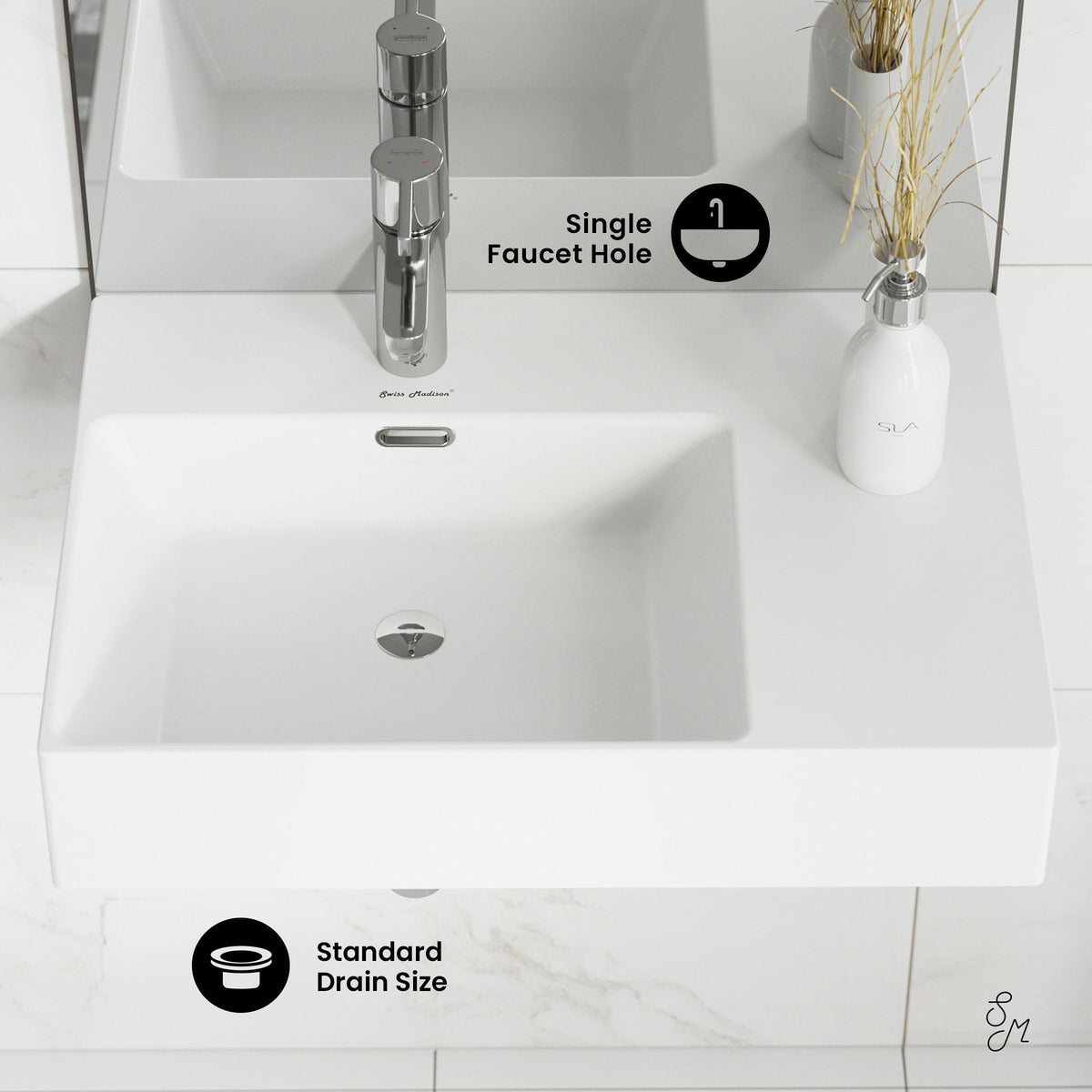 St. Tropez Ceramic Wall Hung Sink with Left Side Faucet Mount, 24-in x 18-in E1H1 - product image 4