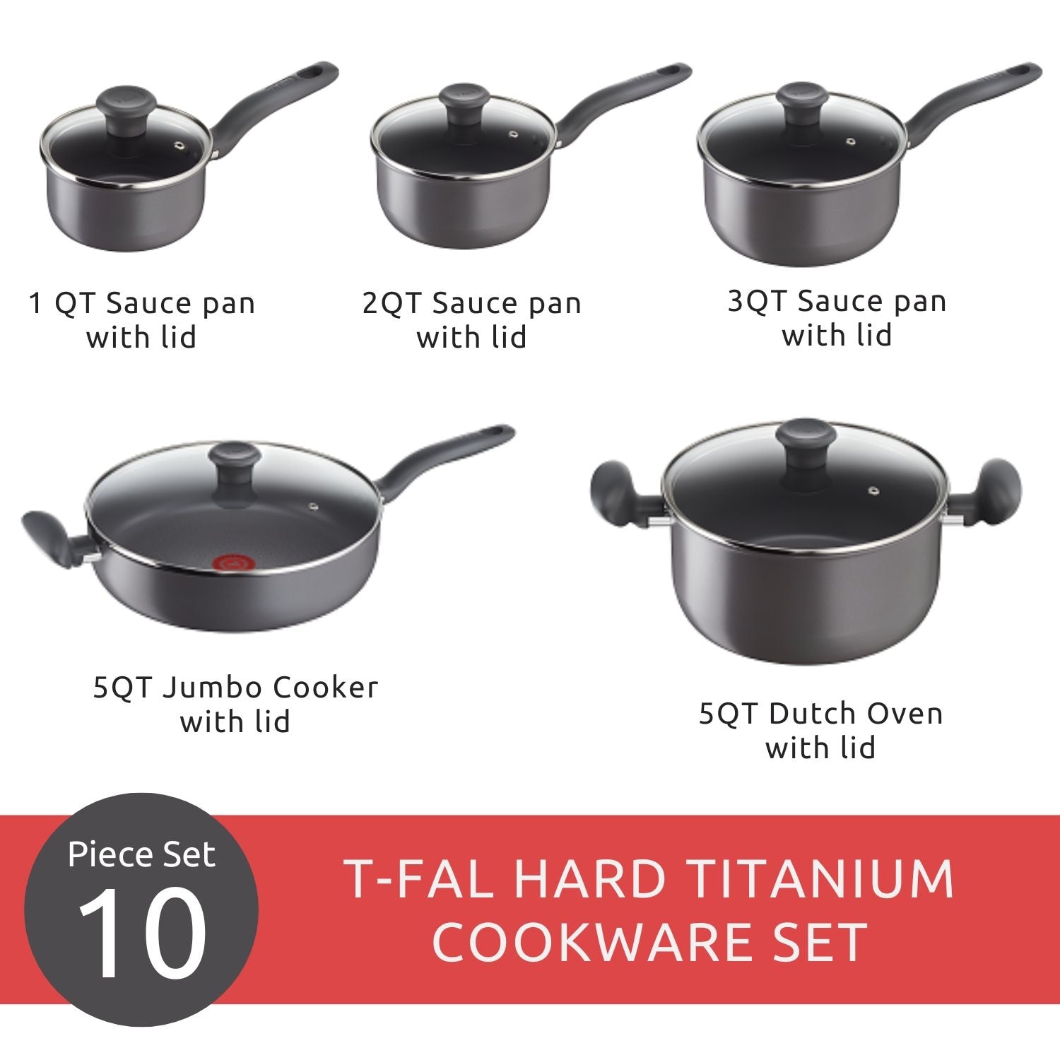 Hard Titanium Cookware Set, Non-stick, Dishwasher & Oven Safe, Grey, 10-pc K4H1 - product image 5