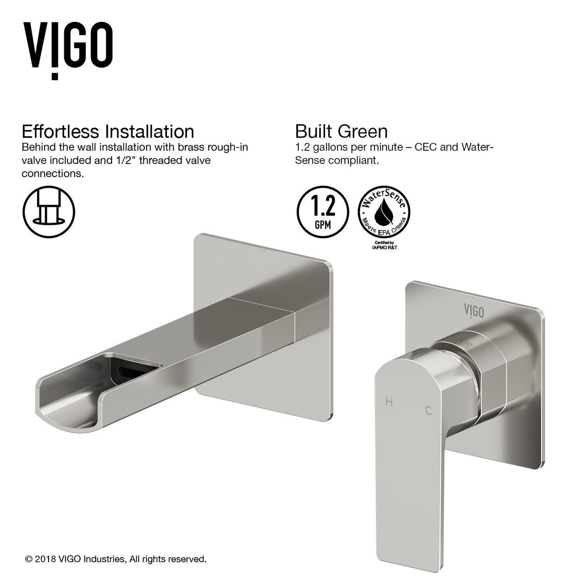Atticus Brushed Nickel Wall Mount Bathroom Faucet R8V9 - product image 2