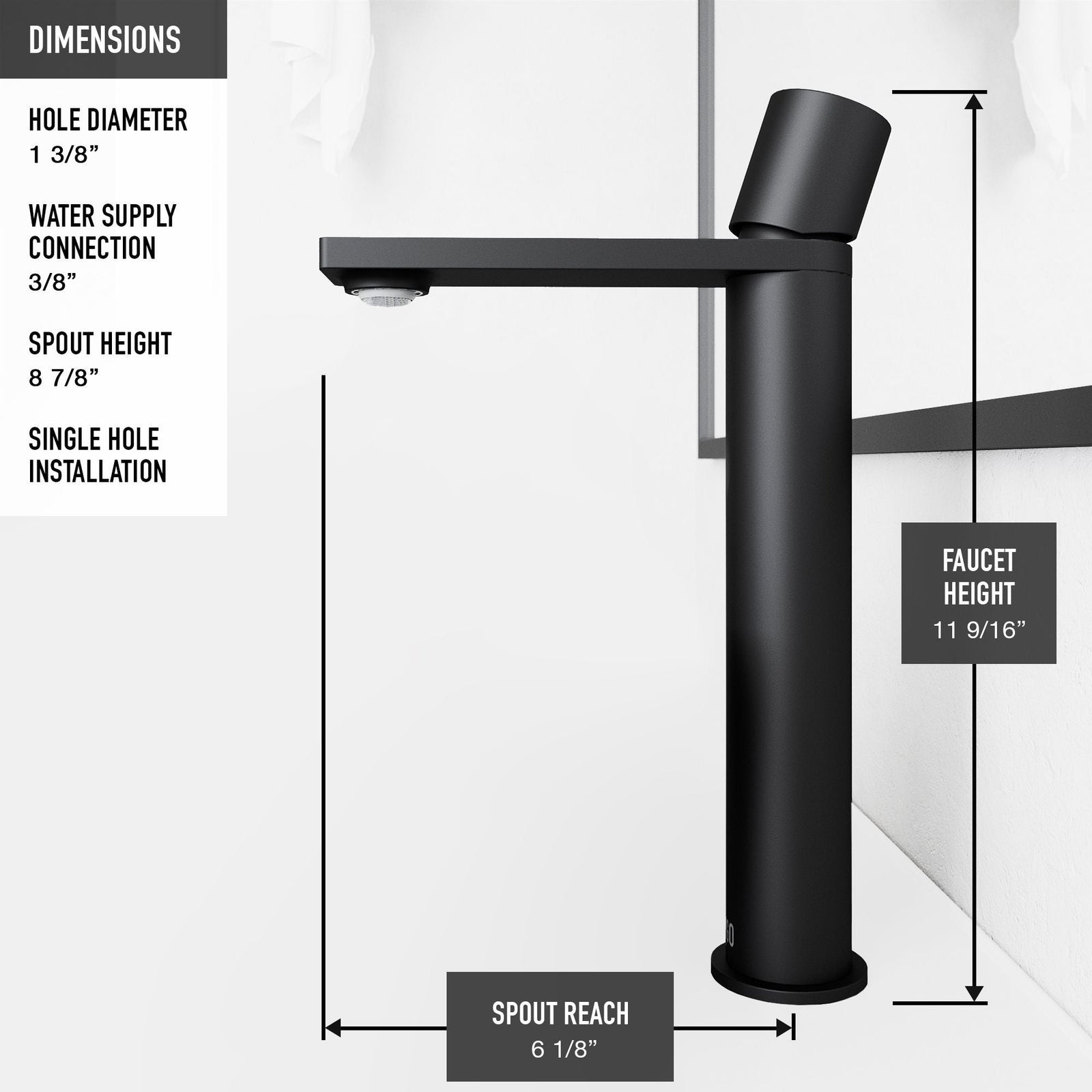 Cavalli MatteShell Matte Black Bathroom Sink/Basin Set with Gotham Faucet and Round Glass Vessel L9R5 - product image 3