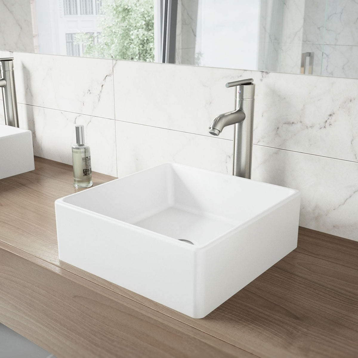 Dianthus Matte Stone Square Vessel Bathroom Sink, Above-Counter Installation, White H5W0 - product image 6