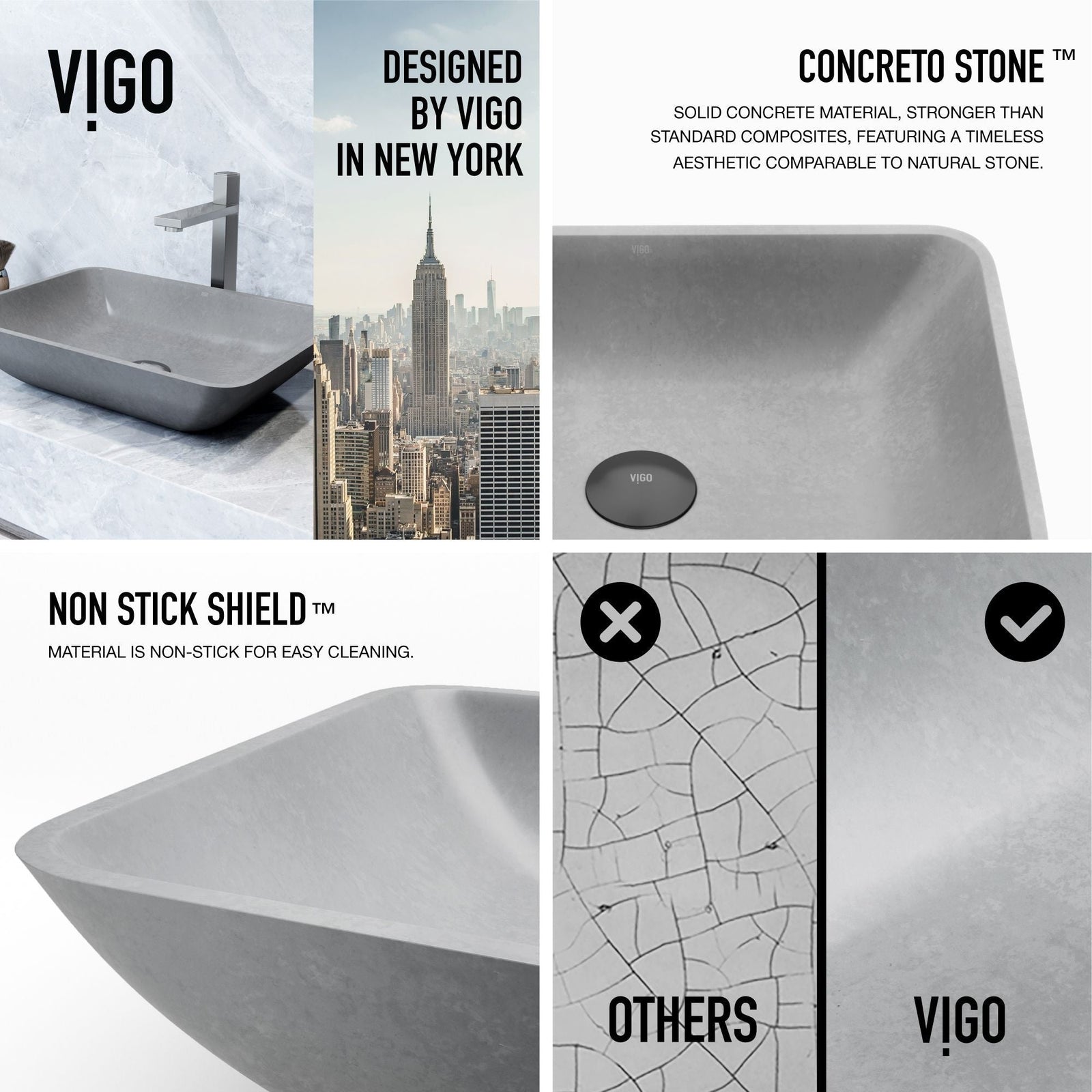 Duomo Gothic ConcretoStone 18x13-in Deep Grey Bathroom Sink/Basin with Rectangular Vessel S7L9 - product image 5