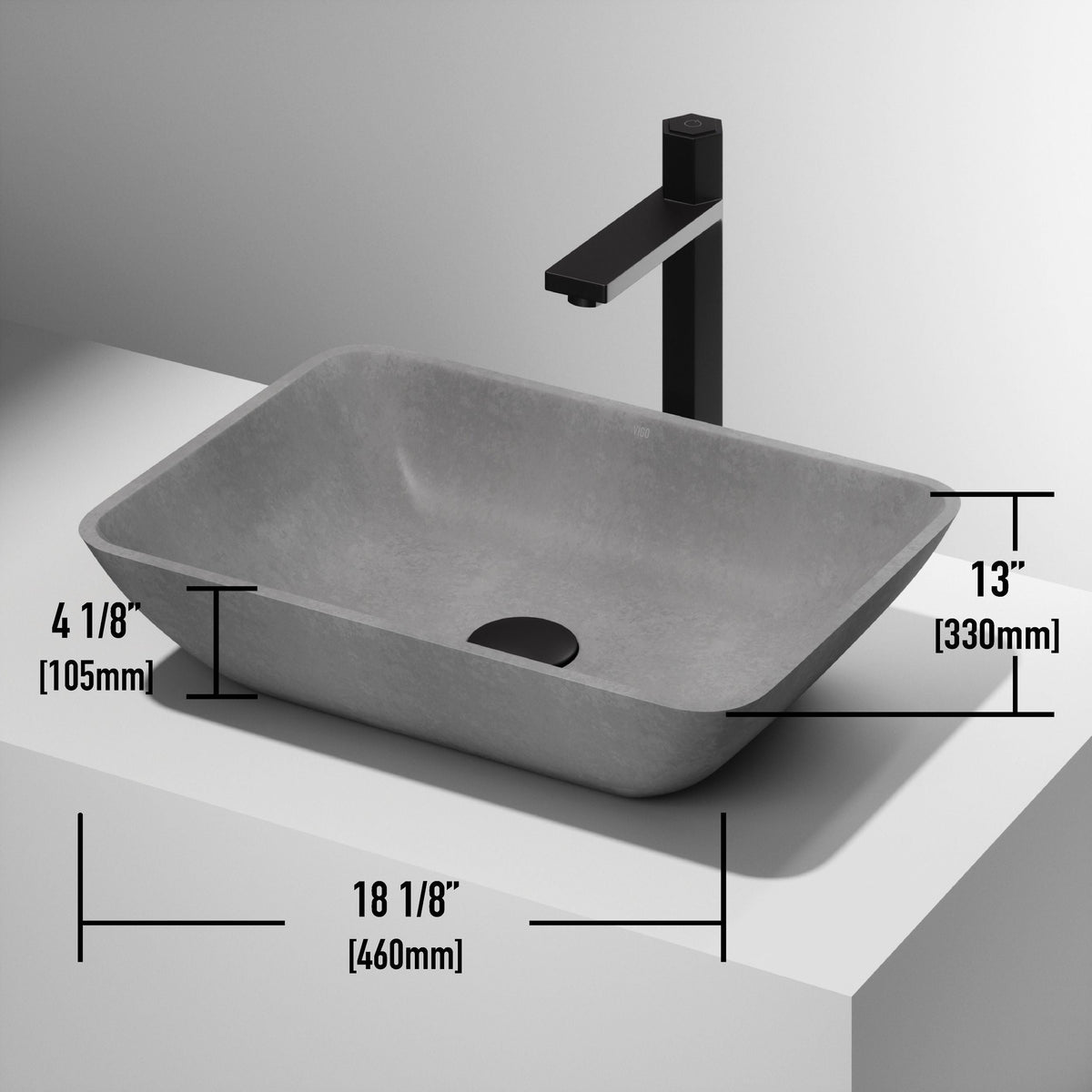 Duomo Gothic ConcretoStone 18x13-in Deep Grey Bathroom Sink/Basin with Rectangular Vessel S7L9 - product image 7