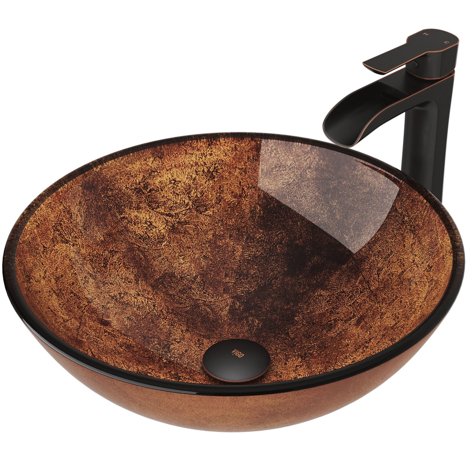 Glass Russet Brown Bathroom Sink/Basin Set with Niko Faucet and Round Vessel U1U4 - product image 1