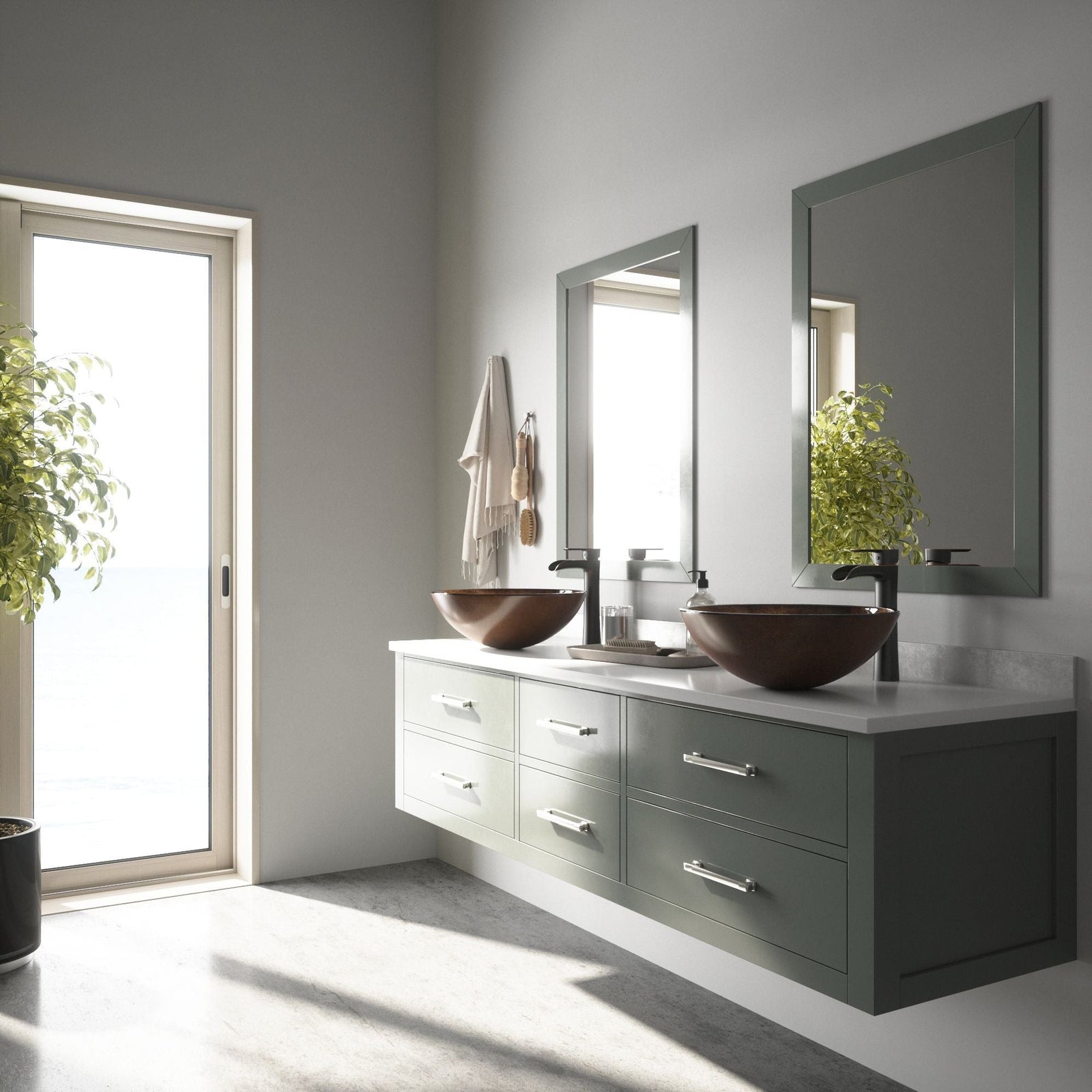 Glass Russet Brown Bathroom Sink/Basin Set with Niko Faucet and Round Vessel U1U4 - product image 8